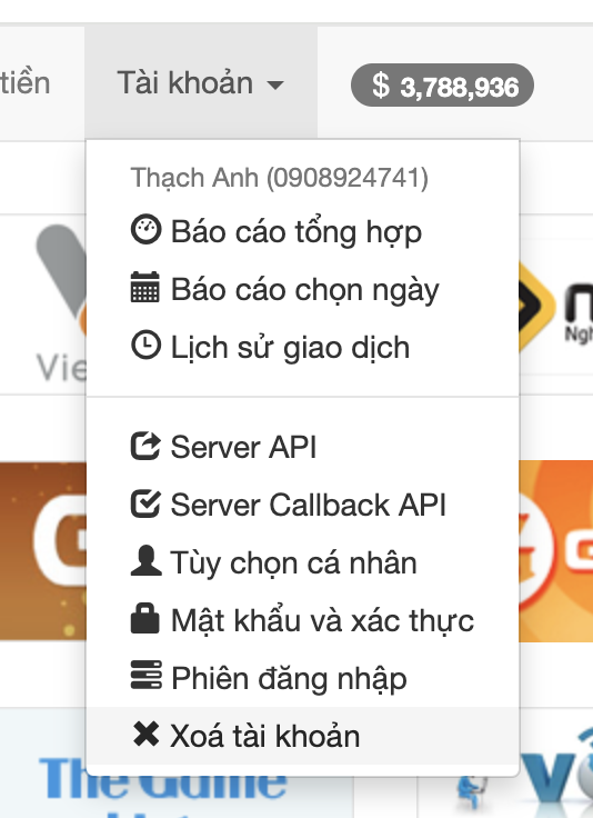 Menu xoa