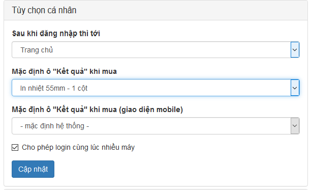 Tùy chọn in nhiệt